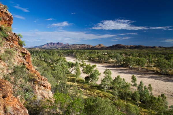View of Davenport Creek with Mount Sonder in the background. Central Australia.